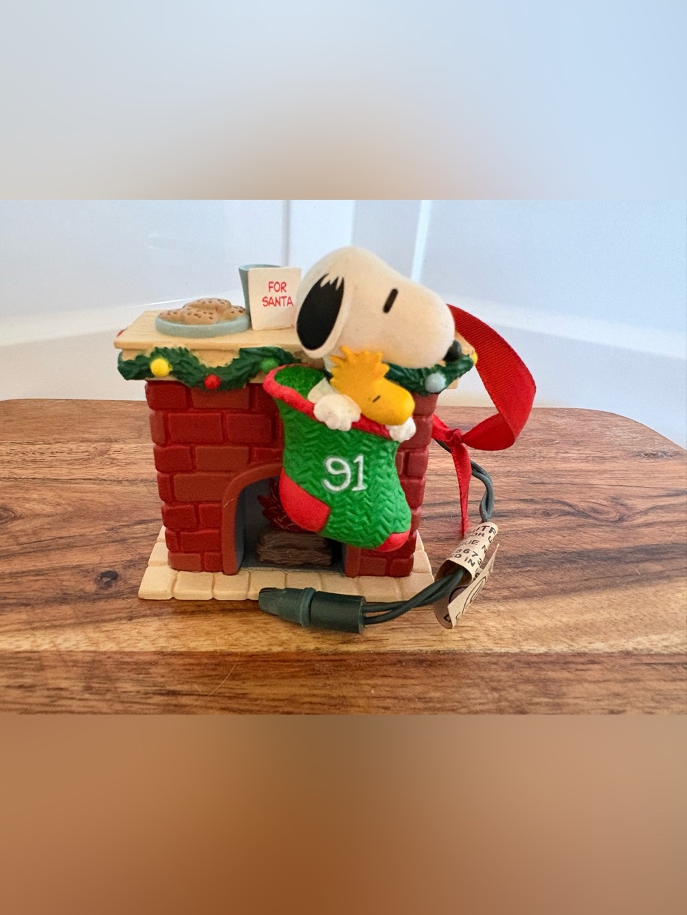 Snoopy & Woodstock Christmas Chimney Ornament - Green Red